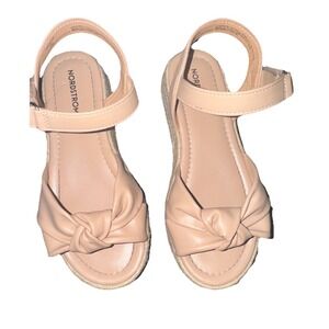 Nordstrom Girls 1M Tan Knotted Straw Wedge‎ Sandals Free Shipping